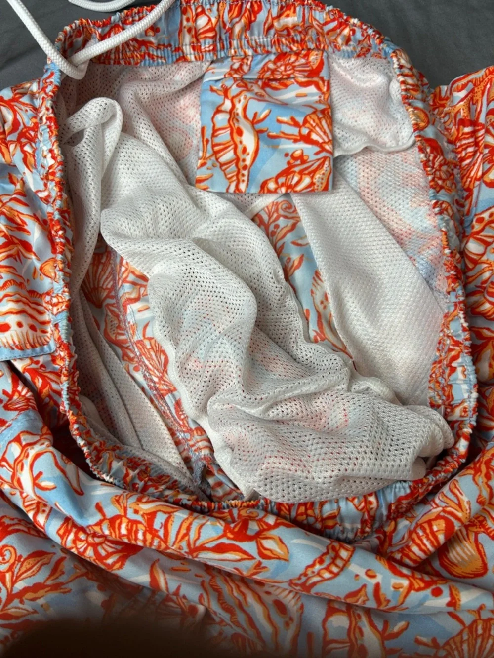 Vineyard Vines Men's Light‎ Blue Swim Suit with Orange Seashell Seahorse Print